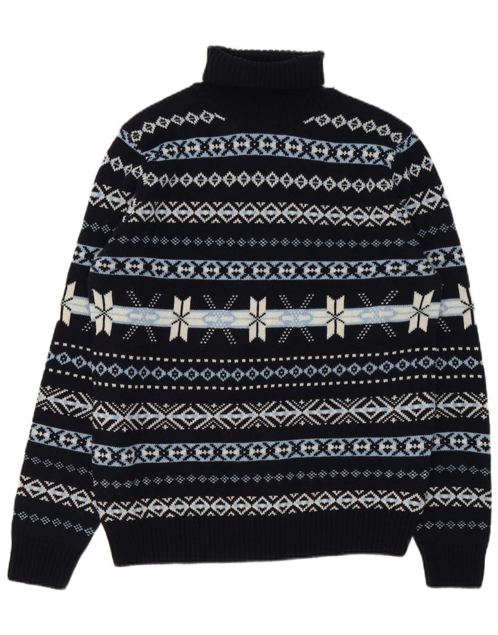 GUTTERIDGE Ανδρικό πουλόβερ με ρολό λαιμόκοψη XL Navy Blue Fair Isle Wool