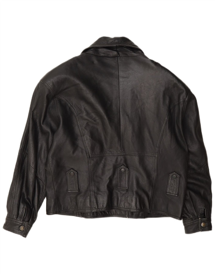 Vintage Γυναικείο Oversized Δερμάτινο Biker Jacket UK 10 Small Black