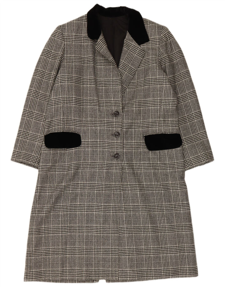 VINTAGE Womens Overcoat UK 14 Large Grey Houndstooth