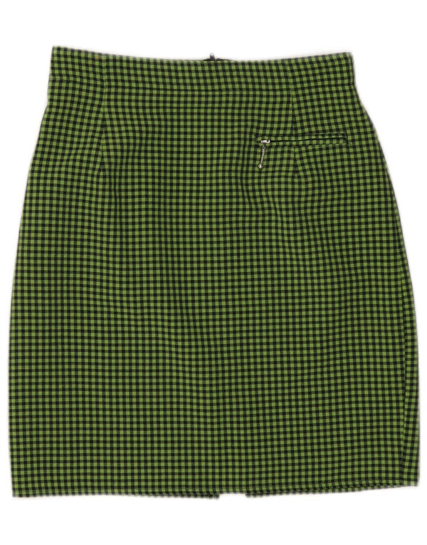 Vintage Γυναικεία Μίνι Pencil Φούστα UK 10 Small W26 Green Gingham Viscose
