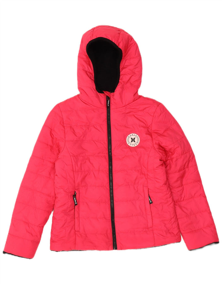 Hurley Girls Hooded Jacket 12-13 Years Large Pink Polyester