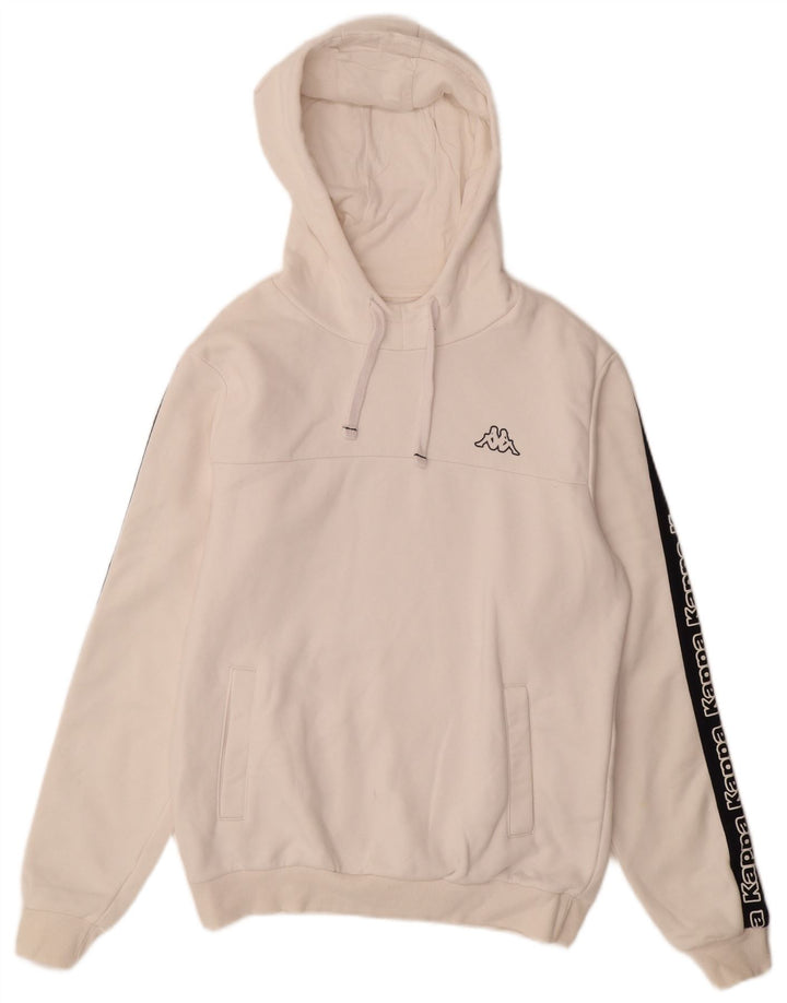 KAPPA Mens Graphic Hoodie Jumper Medium White Colourblock Cotton