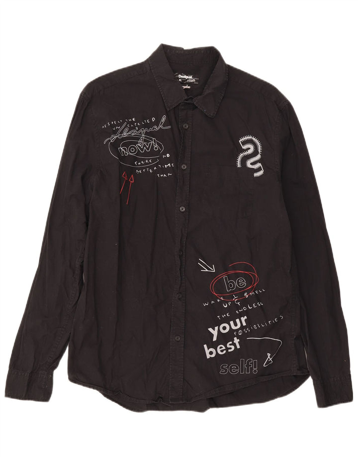 Ανδρικό πουκάμισο Desigual Graphic Regular Fit XL Μαύρο βαμβακερό