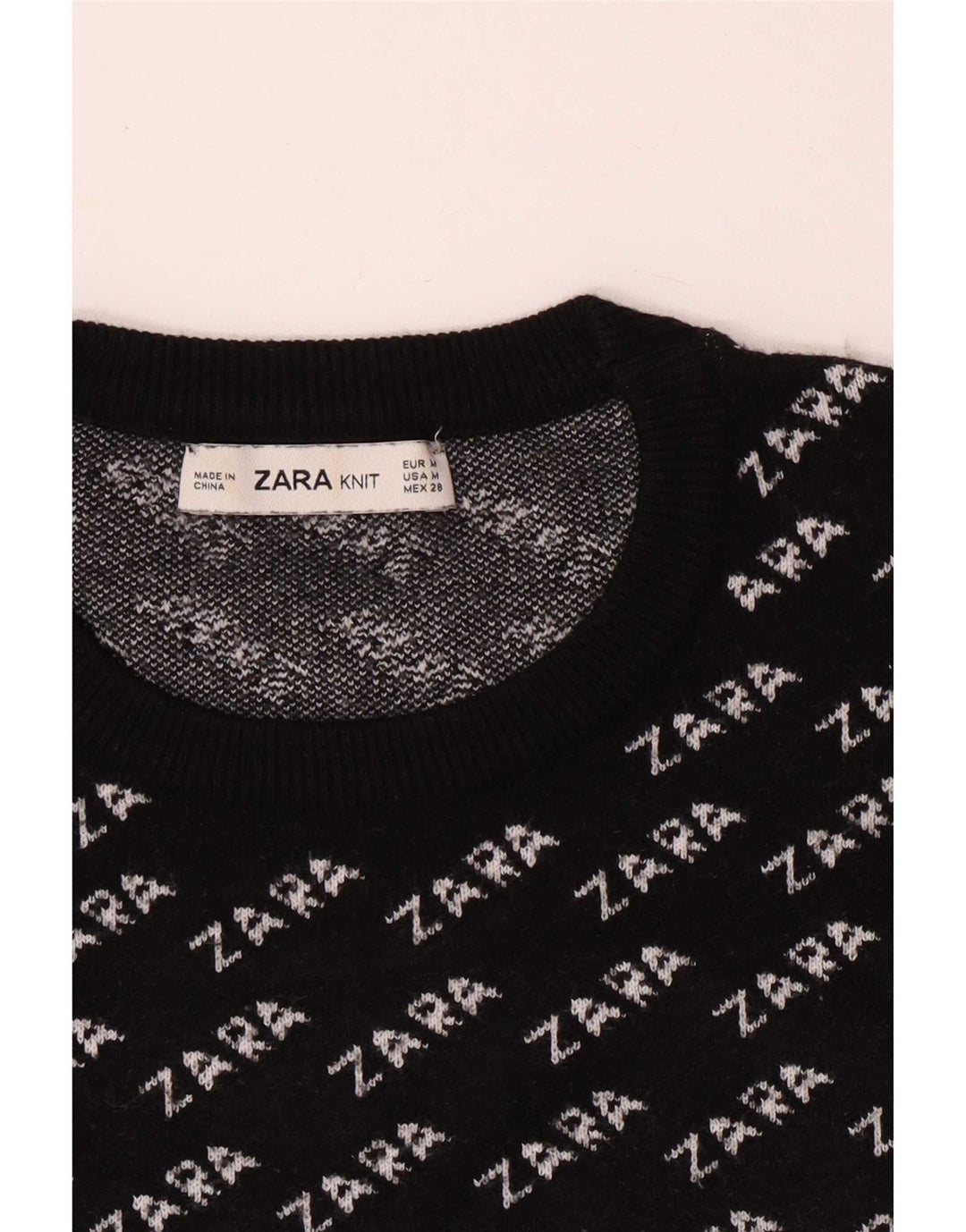 Γυναικείο πουλόβερ Zara Graphic Crew Neck Jumper UK 14 Medium Black