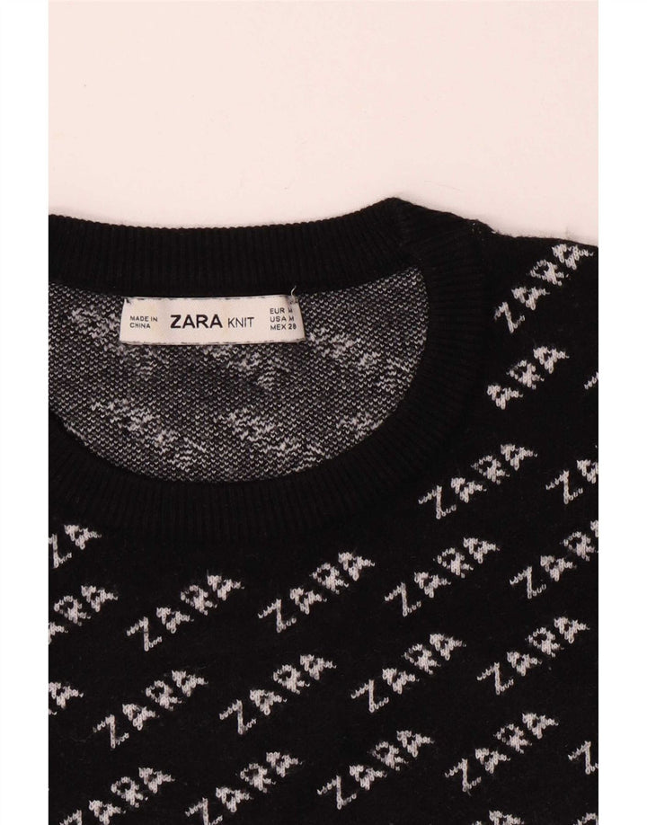 Γυναικείο πουλόβερ Zara Graphic Crew Neck Jumper UK 14 Medium Black