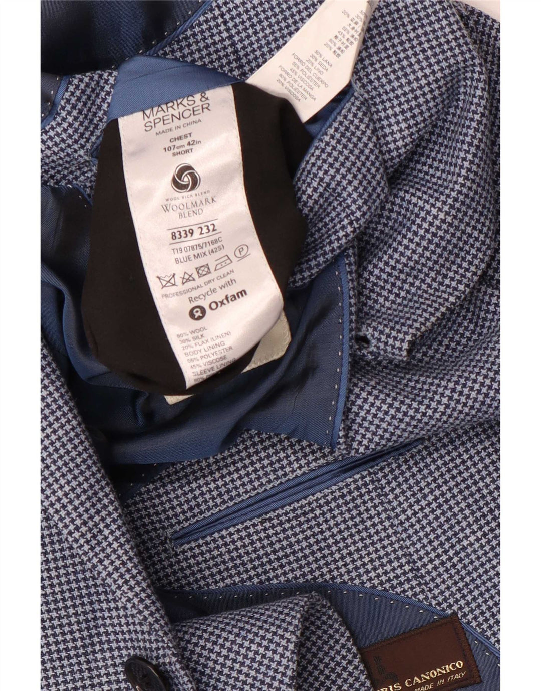 Marks & Spencer Ανδρικό κοντό σακάκι UK 42 Large Blue Houndstooth