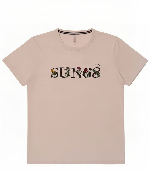 Sun68 Γυναικείο γραφικό T-Shirt Top UK 14 Large λευκό βαμβακερό