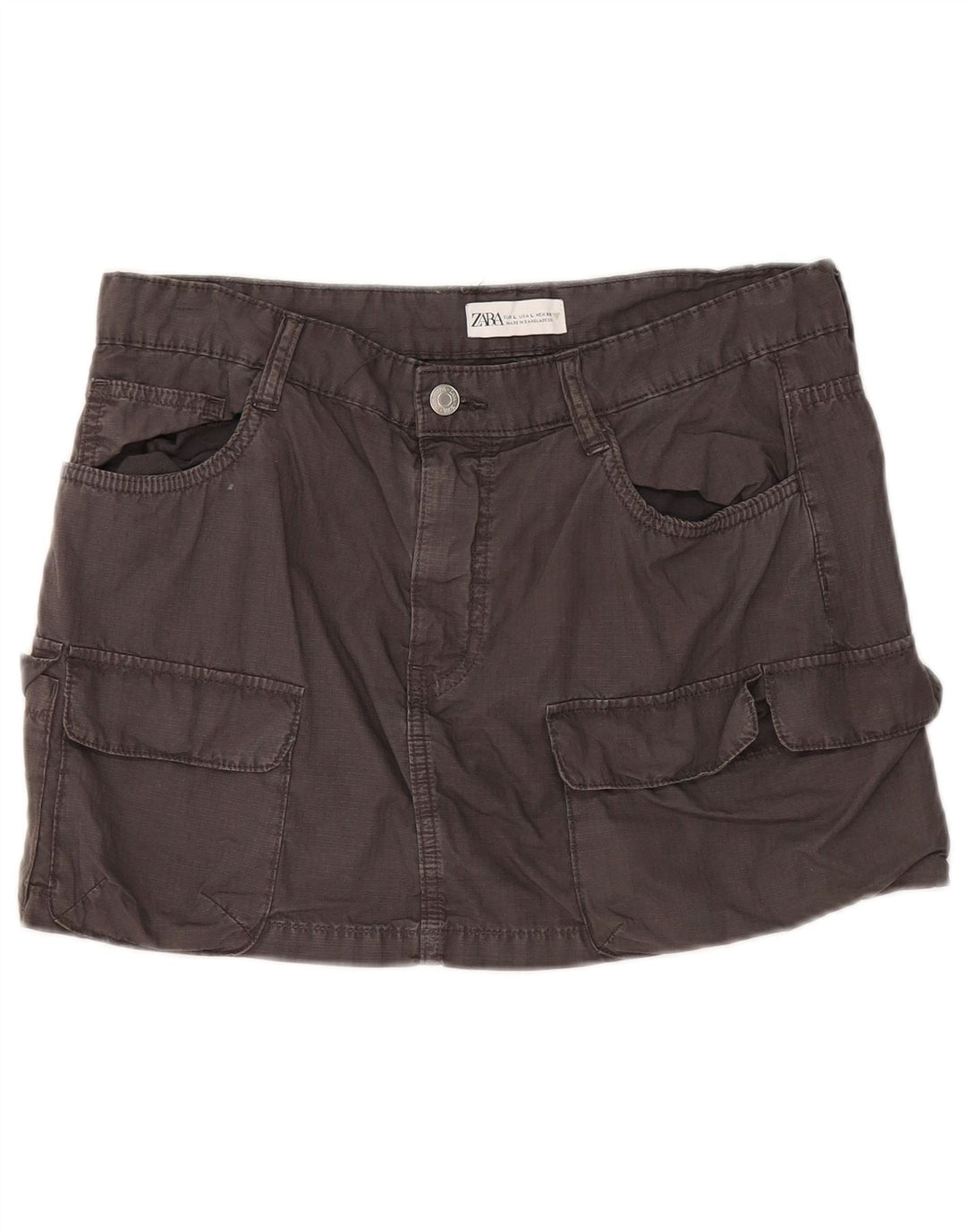 Zara Γυναικεία Mini Cargo Φούστα Μεγάλη W30 Γκρι Βαμβακερή