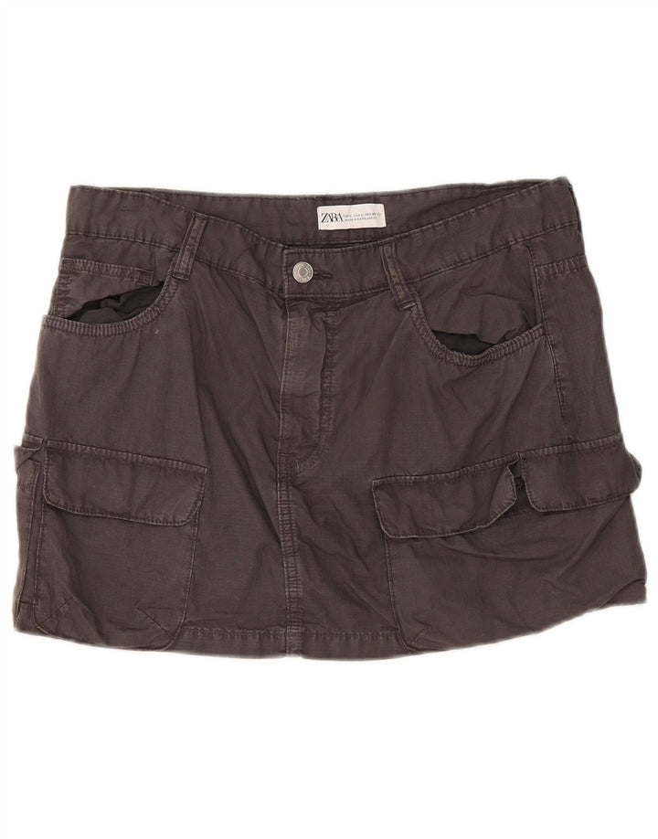 Zara Γυναικεία Mini Cargo Φούστα Μεγάλη W30 Γκρι Βαμβακερή