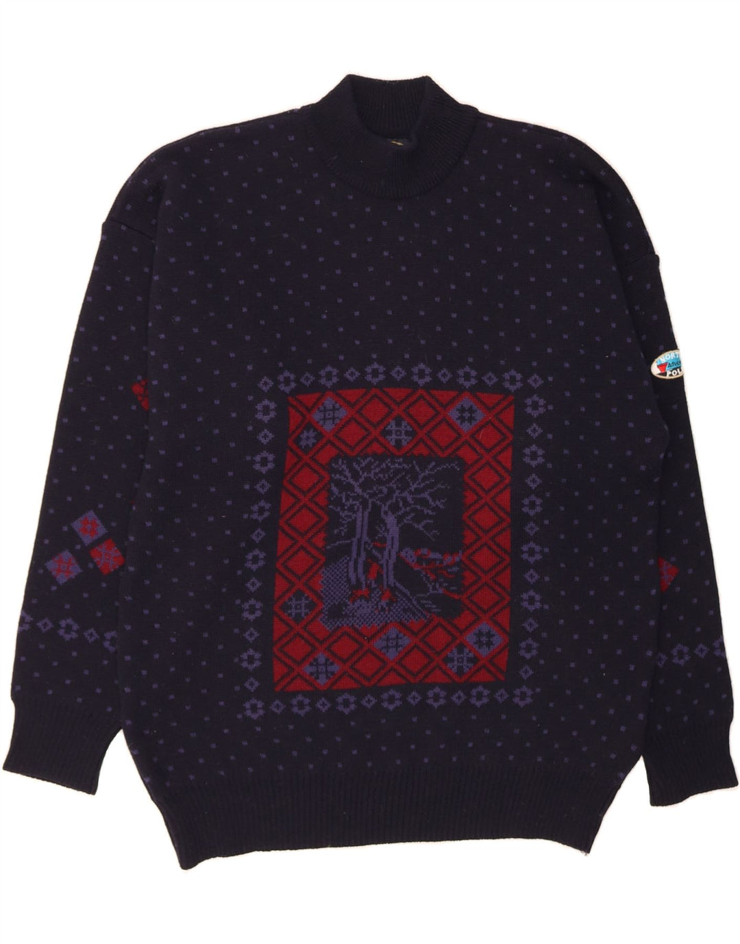 NORTH POLE Ανδρικό πουλόβερ με λαιμόκοψη 2XL Navy Blue Fair Isle Wool