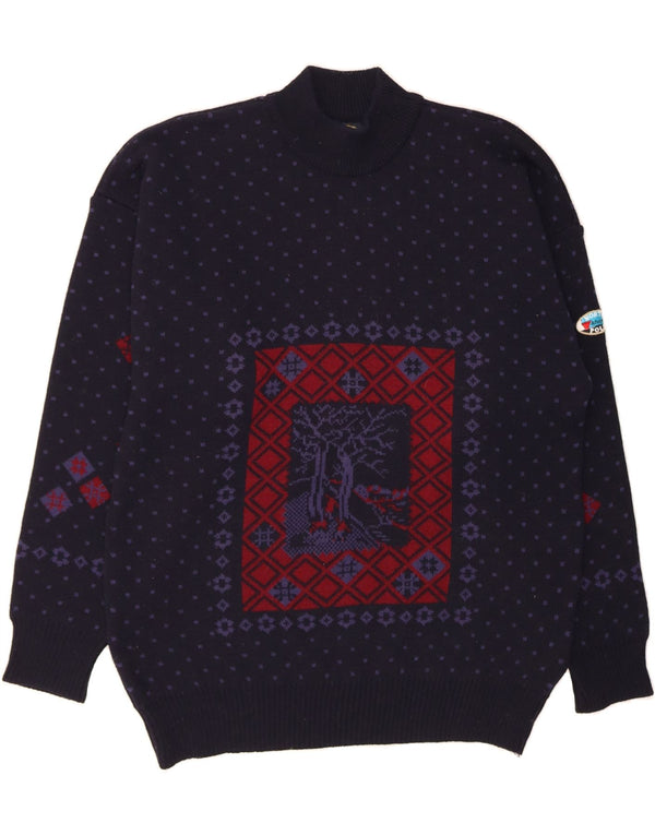 NORTH POLE Ανδρικό πουλόβερ με λαιμόκοψη 2XL Navy Blue Fair Isle Wool
