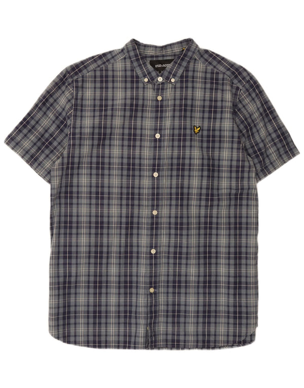 Lyle & Scott Ανδρικό κοντομάνικο πουκάμισο με κανονική εφαρμογή XL μπλε καρό βαμβακερό
