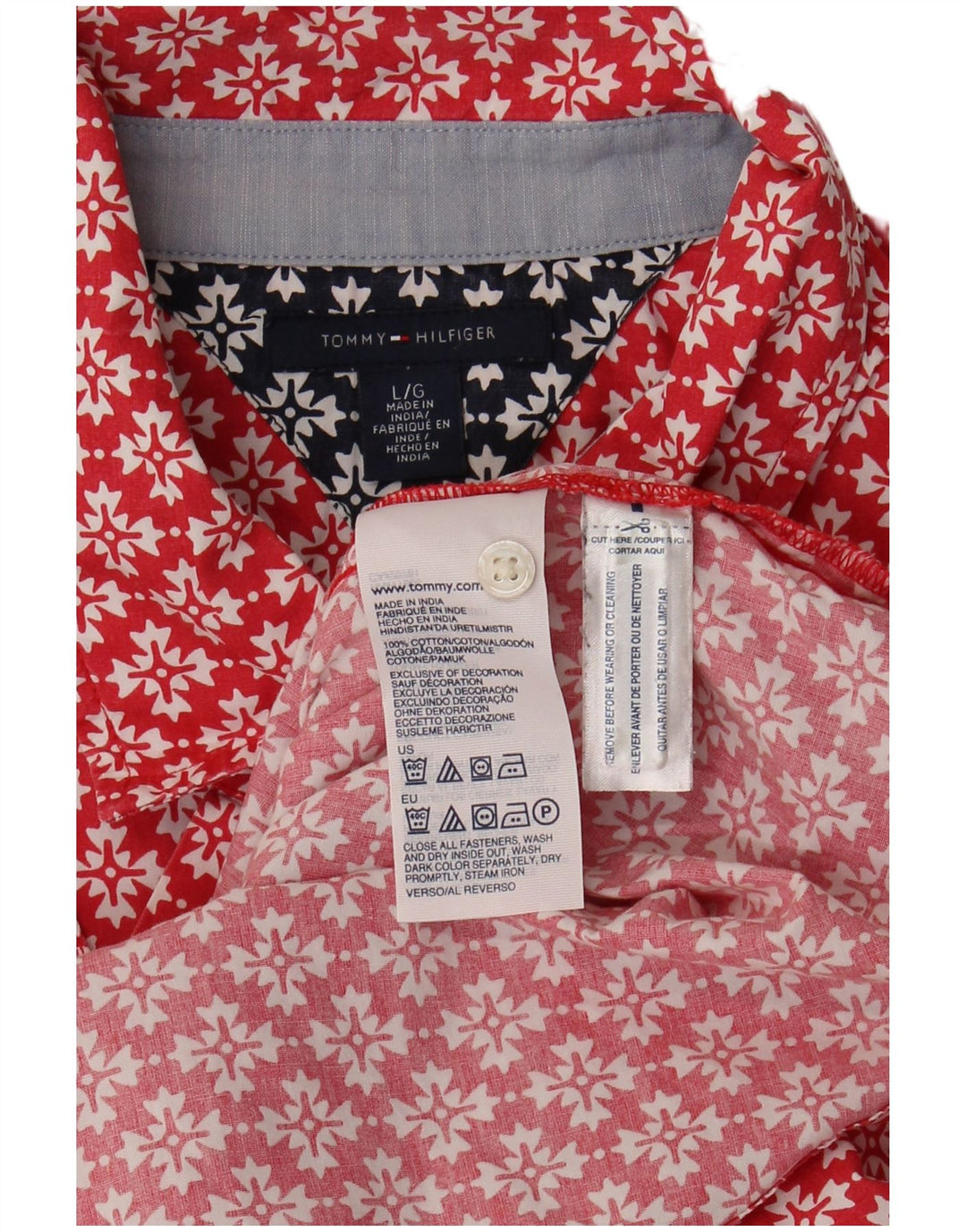 TOMMY HILFIGER Γυναικείο πουκάμισο UK 16 Μεγάλο κόκκινο φλοράλ βαμβακερό