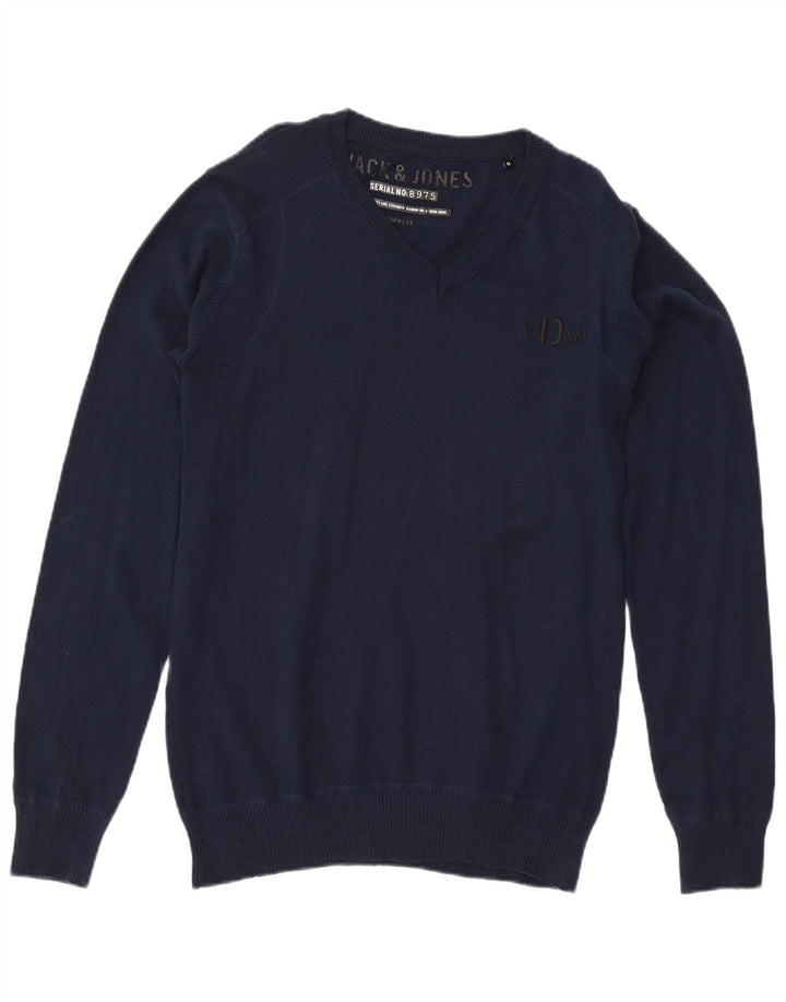 Jack & Jones Ανδρικό πουλόβερ με λαιμόκοψη με λαιμόκοψη, μεσαίο μπλε βαμβακερό