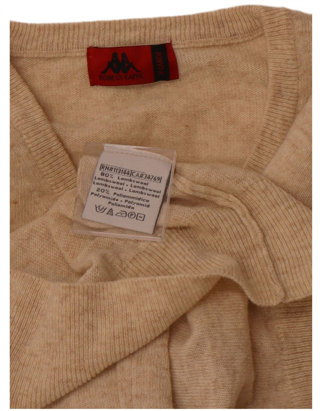 Ανδρικό πουλόβερ KAPPA με V λαιμόκοψη XL Μπεζ μαλλί αρνιού