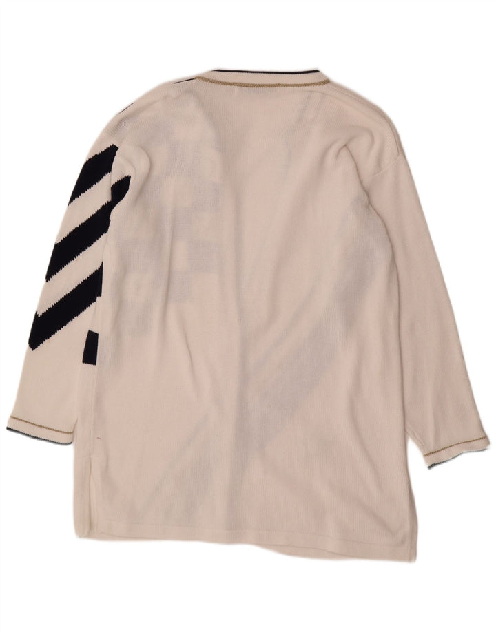 VINTAGE Γυναικείο πουλόβερ Longline Cardigan UK 14 Medium White