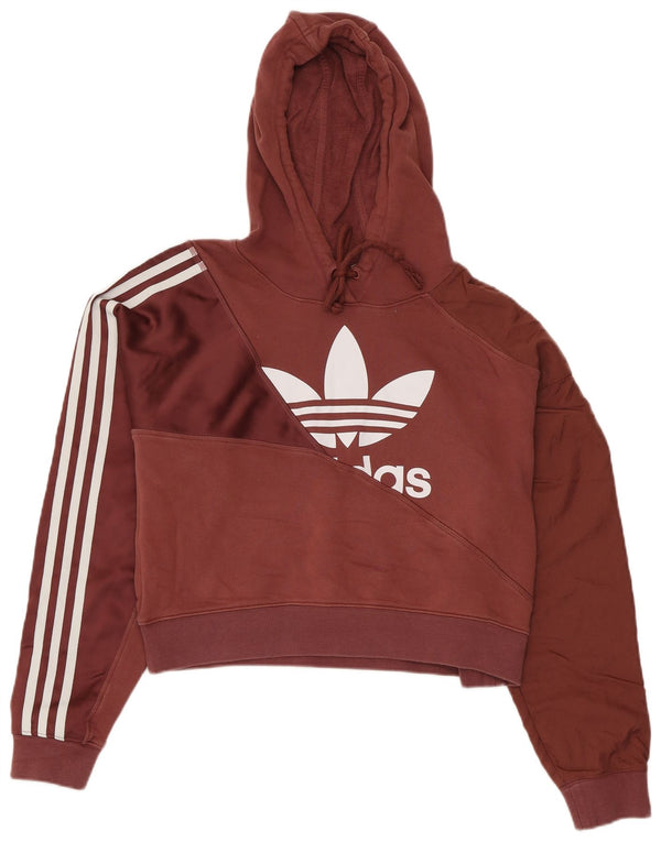 Γυναικεία Adidas Graphic Crop Hoodie Jumper UK 12 Medium Maroon Βαμβάκι