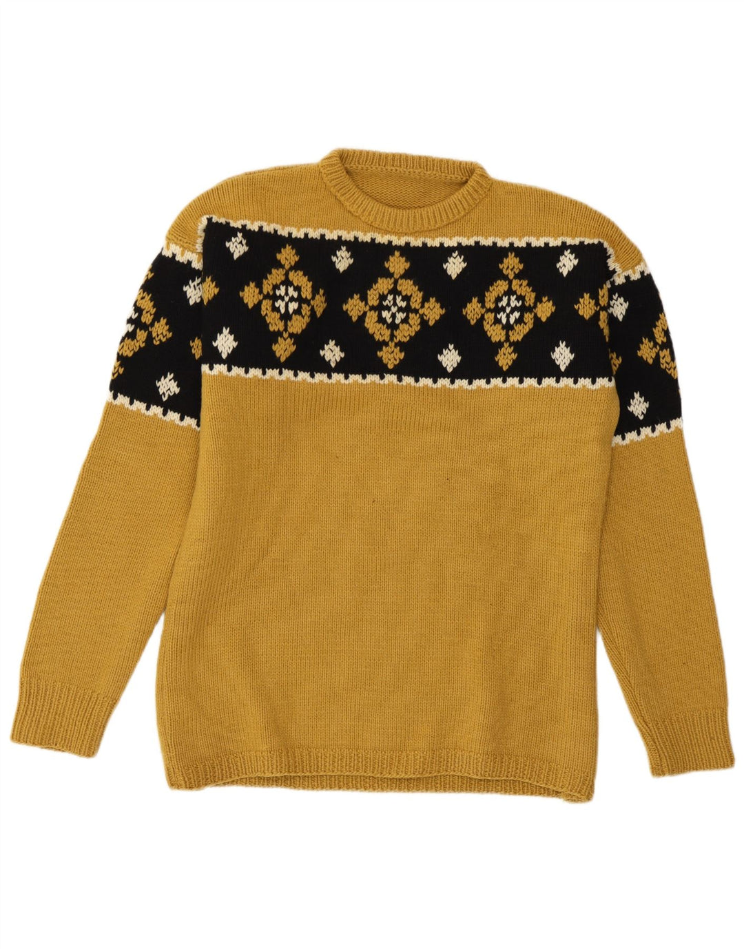 Vintage ανδρικό πουλόβερ με λαιμόκοψη Medium Yellow Fair Isle