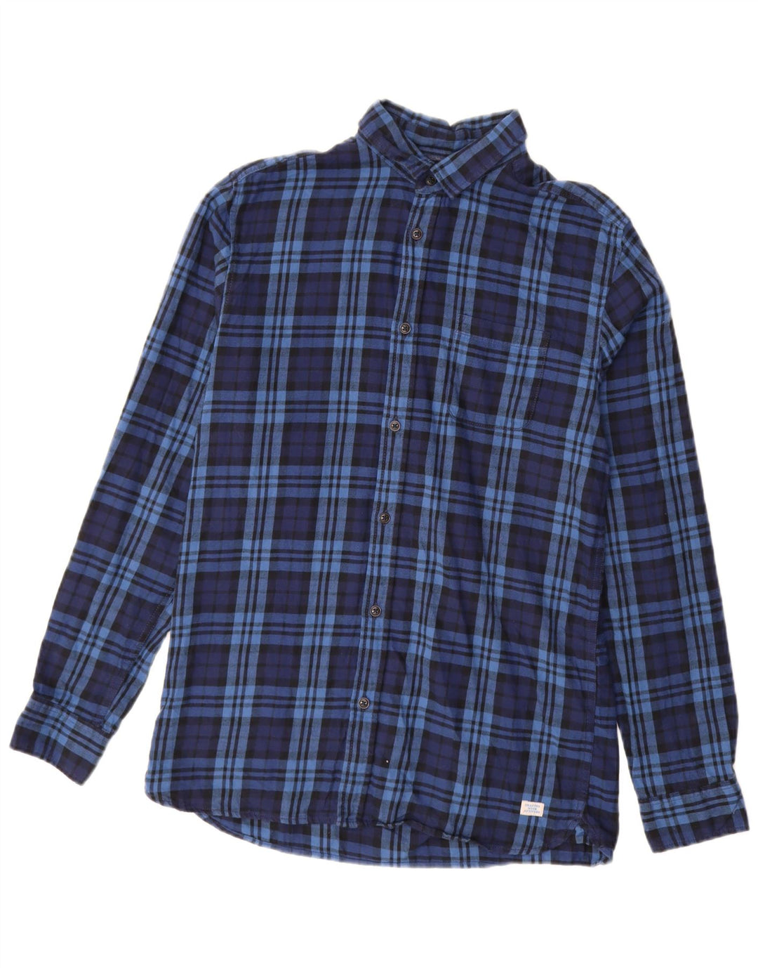 JACK & JONES Ανδρικό φανελένιο πουκάμισο μεσαίο μπλε ναυτικό καρό βαμβακερό