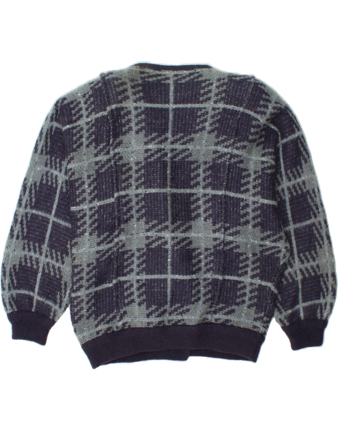 VINTAGE Womens Oversized Cardigan Sweater UK 14 Medium Navy Blue Check Vintage Vintage and Second-Hand Vintage from Messina Hembry 