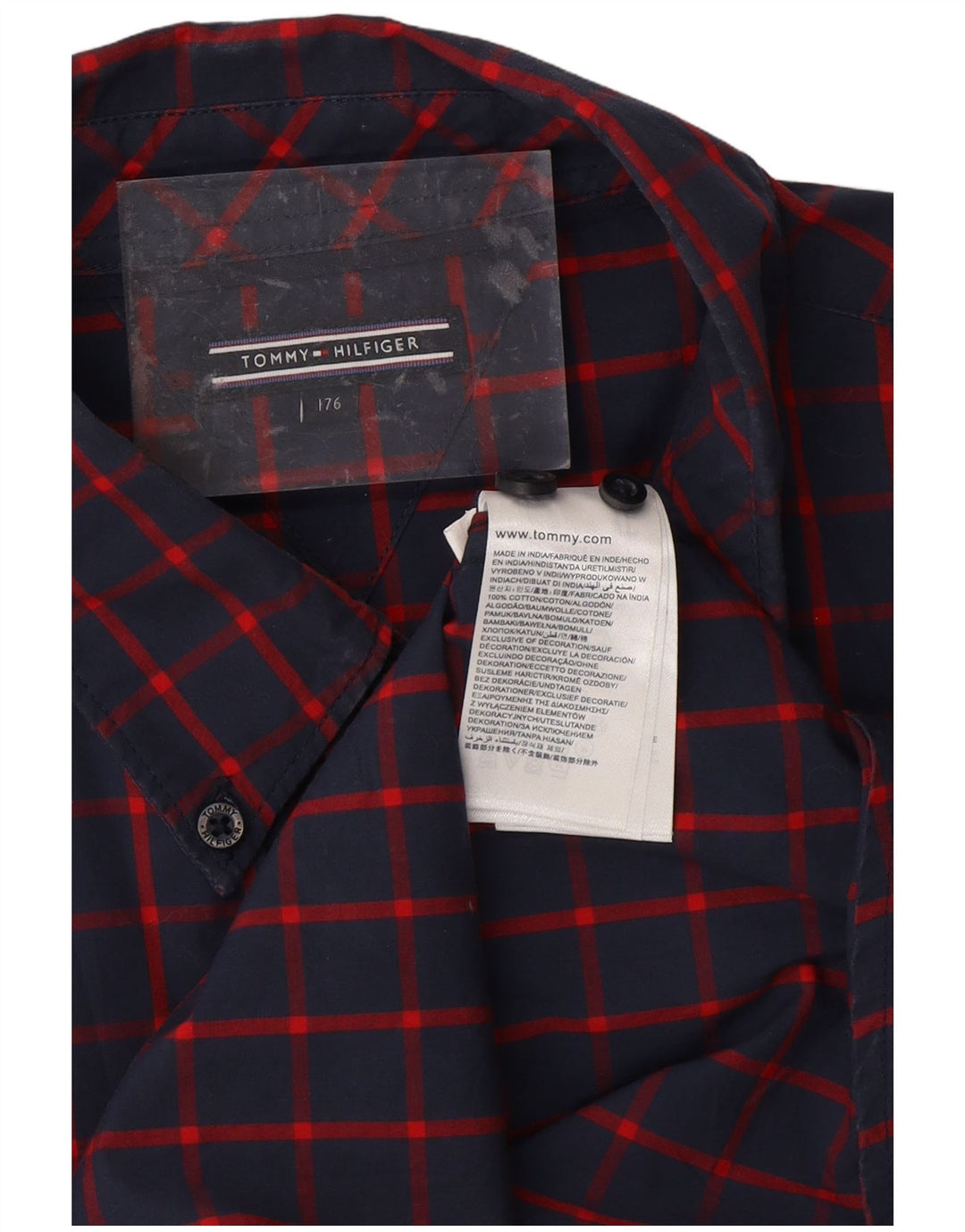 TOMMY HILFIGER Αγόρι πουκάμισο 15-16 ετών Navy Blue Check Cotton