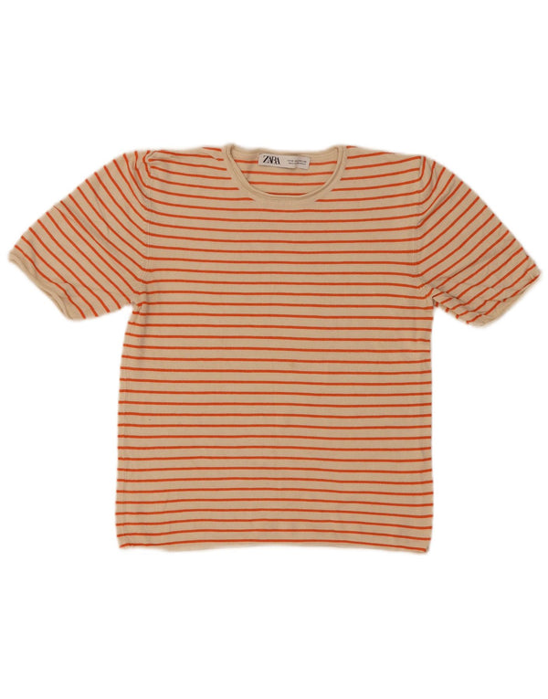 Zara Γυναικείο T-Shirt T-Shirt UK 12 Medium Beige ριγέ βισκόζη