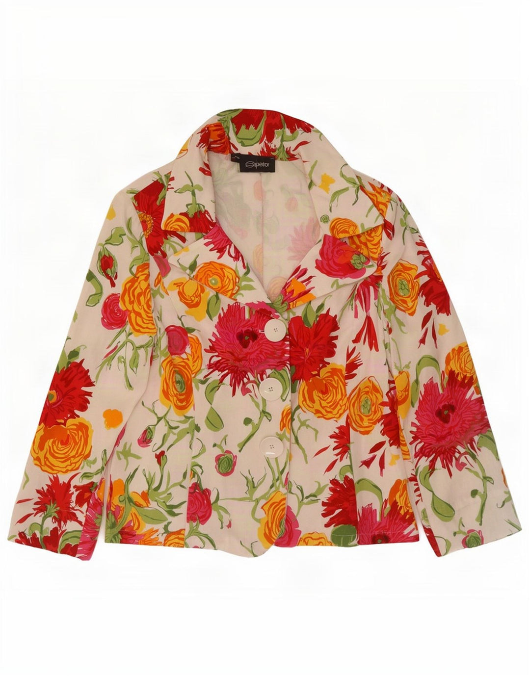 Superior Γυναικείο Μπουφάν Blazer με 3 κουμπιά 3/4 μανίκια IT 48 XL Λευκό Floral