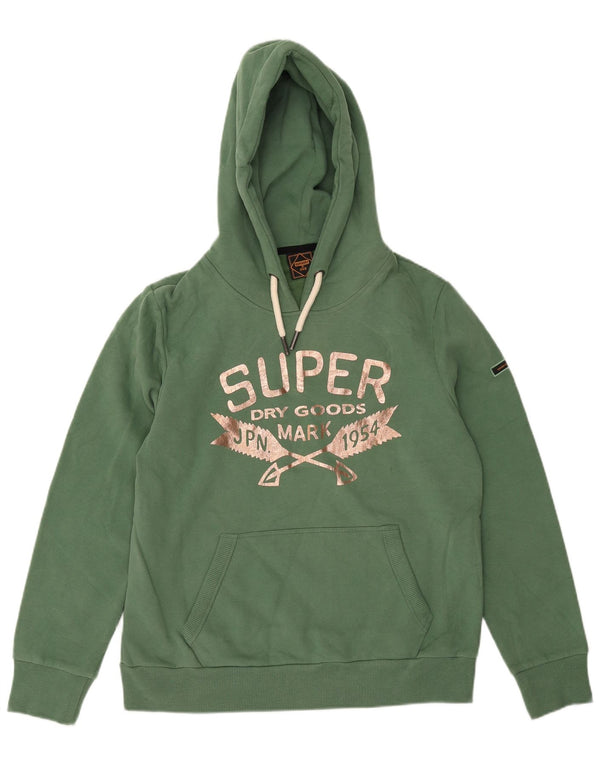 SUPERDRY Womens Graphic Hoodie Jumper UK 16 Large  Green Cotton