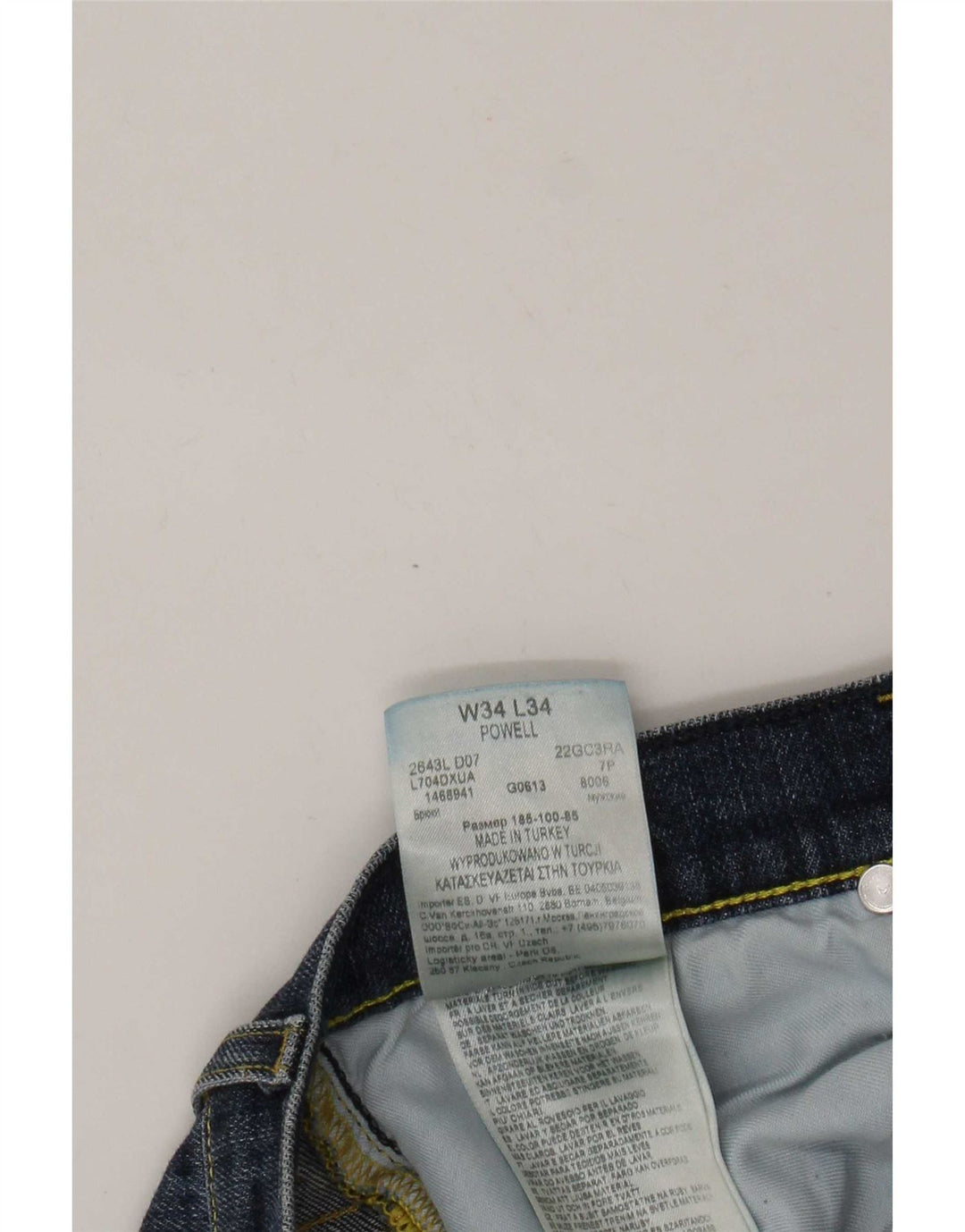 Lee Mens Powell Slim Jeans W34 L34 Navy Blue Cotton