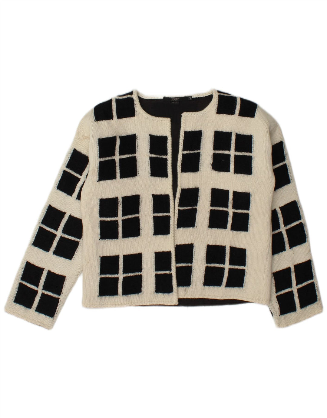 Seventy Womens Crop Open Cardigan πουλόβερ IT 42 Medium Off White Geometric