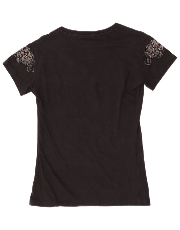 Hard Rock Cafe Womens Athens Graphic T-Shirt Top UK 12 Medium Black Paisley