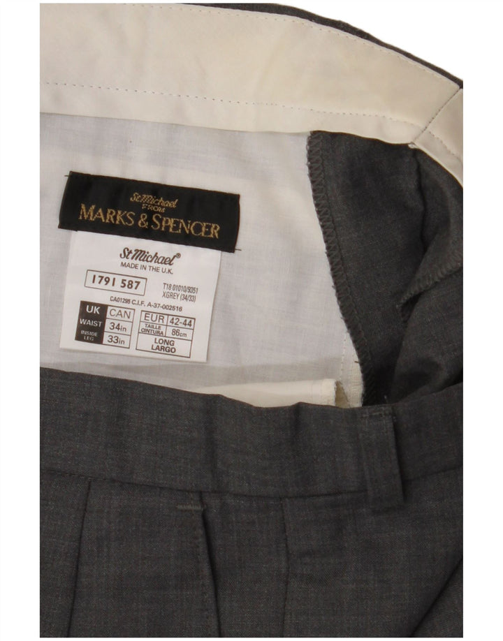 Marks & Spencer Ανδρικό παντελόνι με καρφίτσα W34 L33 Γκρι μαλλί