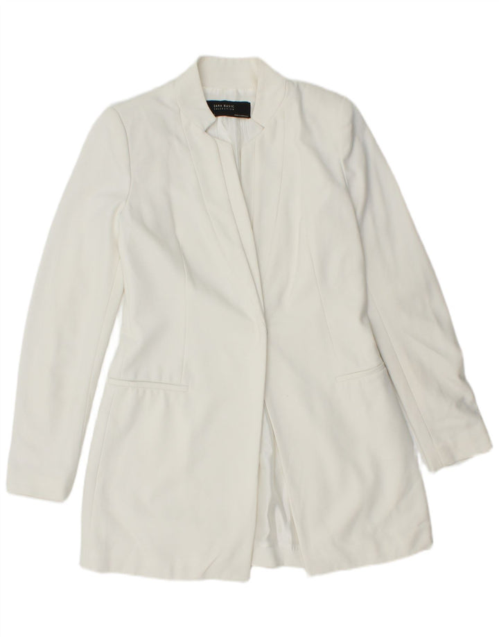 ZARA Γυναικείο Longline Blazer Jacket UK 12 Medium White Polyester