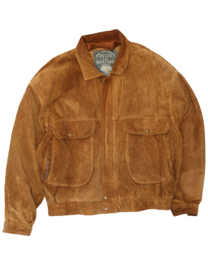Les Boulevards Ανδρικό Suede Bomber Jacket IT 54 2XL Καφέ Δερμάτινο
