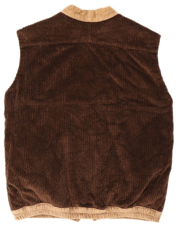 Vintage γυναικείο κοτλέ Gilet UK 16 Large Brown Colourblock