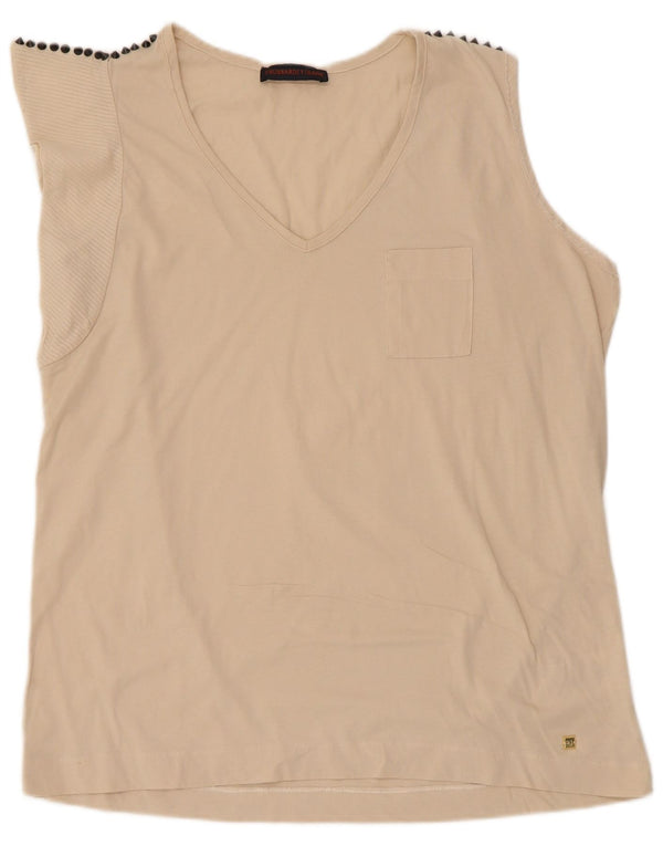 Trussardi Jeans Γυναικείο T-Shirt Top UK 18 XL Beige βαμβακερό
