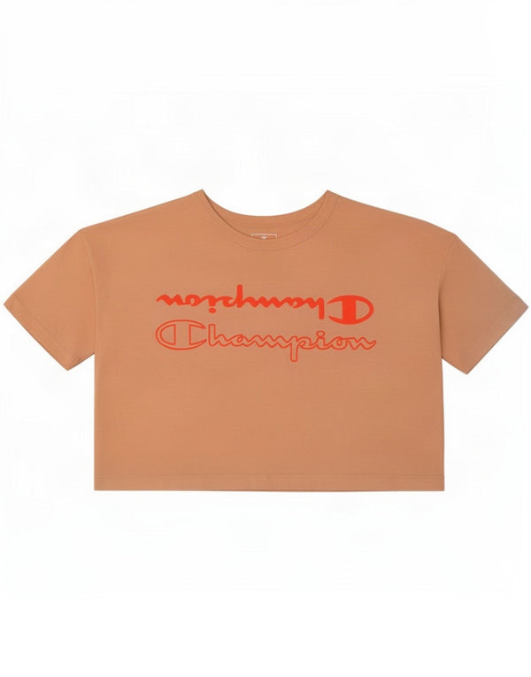 Champion Γυναικείο Crop Graphic T-Shirt Top UK 14 Medium πορτοκαλί βαμβακερό