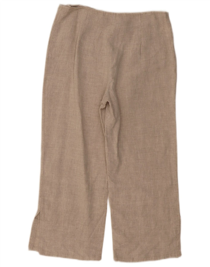 VINTAGE Γυναικείο ίσιο παντελόνι Capri UK 10 Small W30 L21 Beige λινό