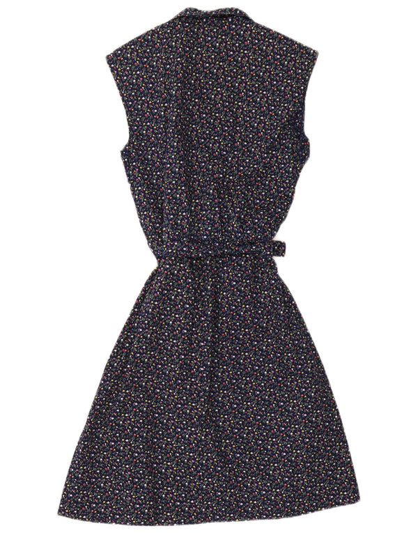 Vintage γυναικείο αμάνικο φόρεμα A-Line UK 12 Medium Navy Blue Floral