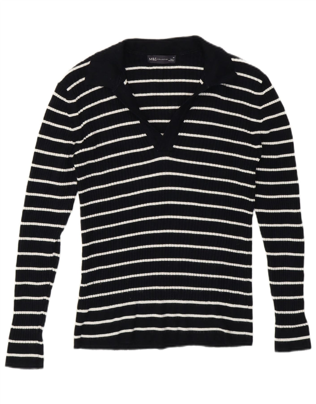 Marks & Spencer Γυναικείο Πόλο πουλόβερ με λαιμόκοψη UK 14 μεσαίου μπλε ριγέ