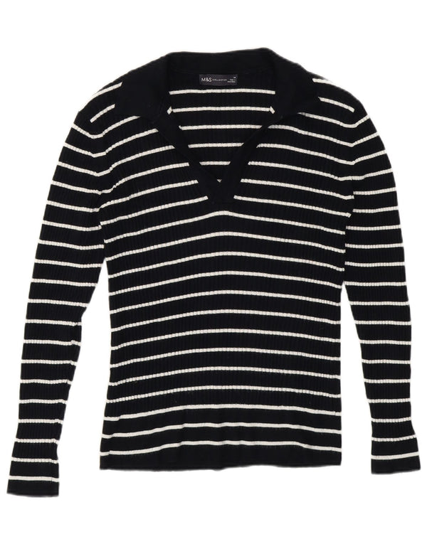 Marks & Spencer Γυναικείο Πόλο πουλόβερ με λαιμόκοψη UK 14 μεσαίου μπλε ριγέ