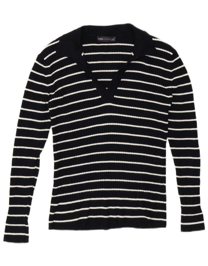 Marks & Spencer Γυναικείο Πόλο πουλόβερ με λαιμόκοψη UK 14 μεσαίου μπλε ριγέ