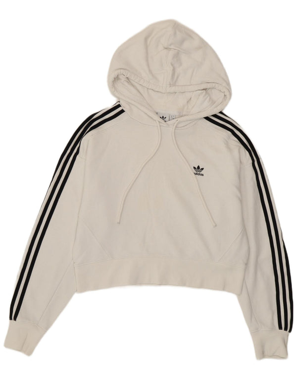 Γυναικεία Adidas Crop Oversized Hoodie Jumper UK 8 Small White Cotton