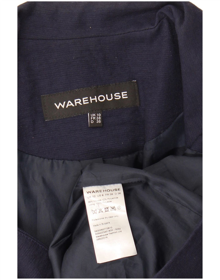 WAREHOUSE Womens 1 Button Blazer Jacket UK 10 Small Navy Blue Viscose
