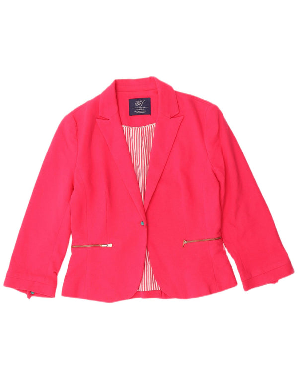 Zara Γυναικείο Μπουφάν Blazer Crop 1 Button UK 14 Large Pink Cotton