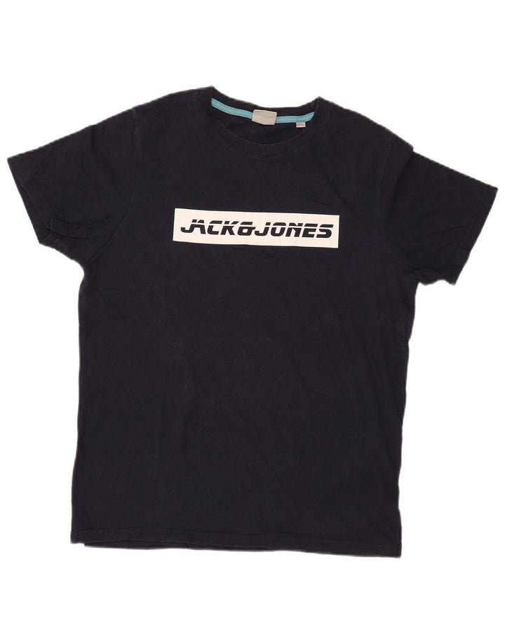Ανδρικό γραφικό μπλουζάκι JACK & JONES Τοπ μεσαίου μπλε βαμβακερό