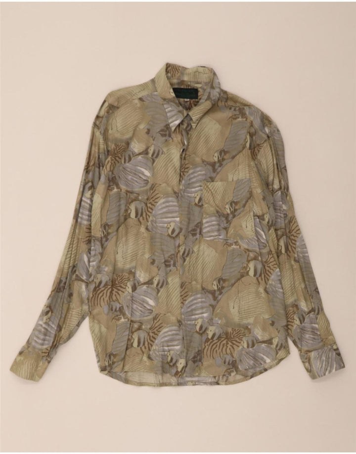 VIA VENETO Mens Graphic Shirt Size 39/40 Medium Khaki Vintage Via Veneto and Second-Hand Via Veneto from Messina Hembry 