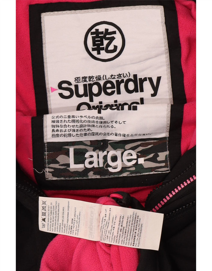 Superdry γυναικείο μπουφάν με κουκούλα αντιανεμικό UK 16 μεγάλο μαύρο νάιλον
