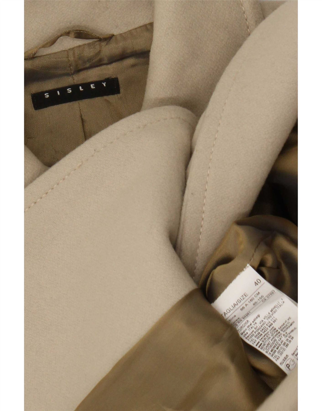 Sisley Γυναικείο Παλτό με διπλό στήθος IT 40 Small Beige Wool