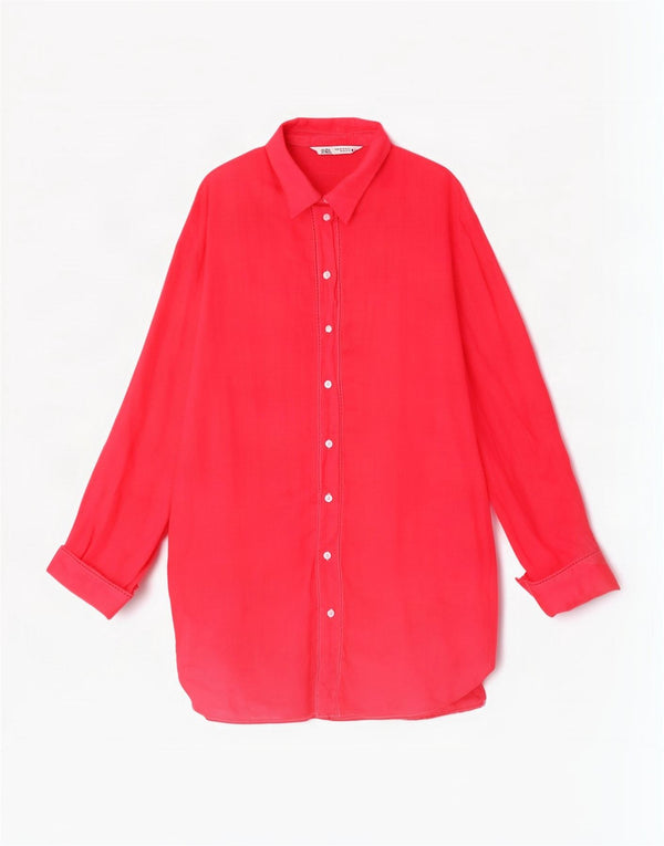 Zara Γυναικείο πουκάμισο Oversized Φόρεμα UK 6 XS Pink Ramie